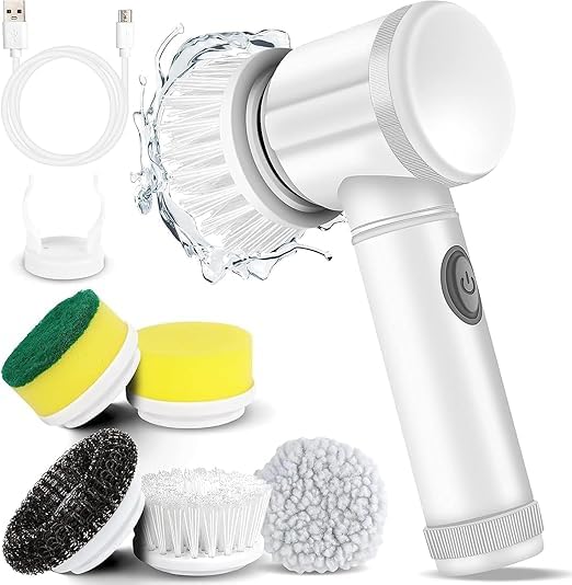 5 in 1 Electric Spin Scrubber | Rechargeable Multi-Purpose Scrubber for Tiles/Floor/Bath Tub/Kitchen/Sink with 5 Rotating Brush Heads