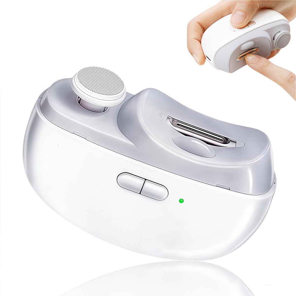 2-in-1 Electric Nail Clipper Grinding and Polishing with Light Automatic Nail Trimmer Rechargeable Nail Cutter Manicure for Baby and Adult