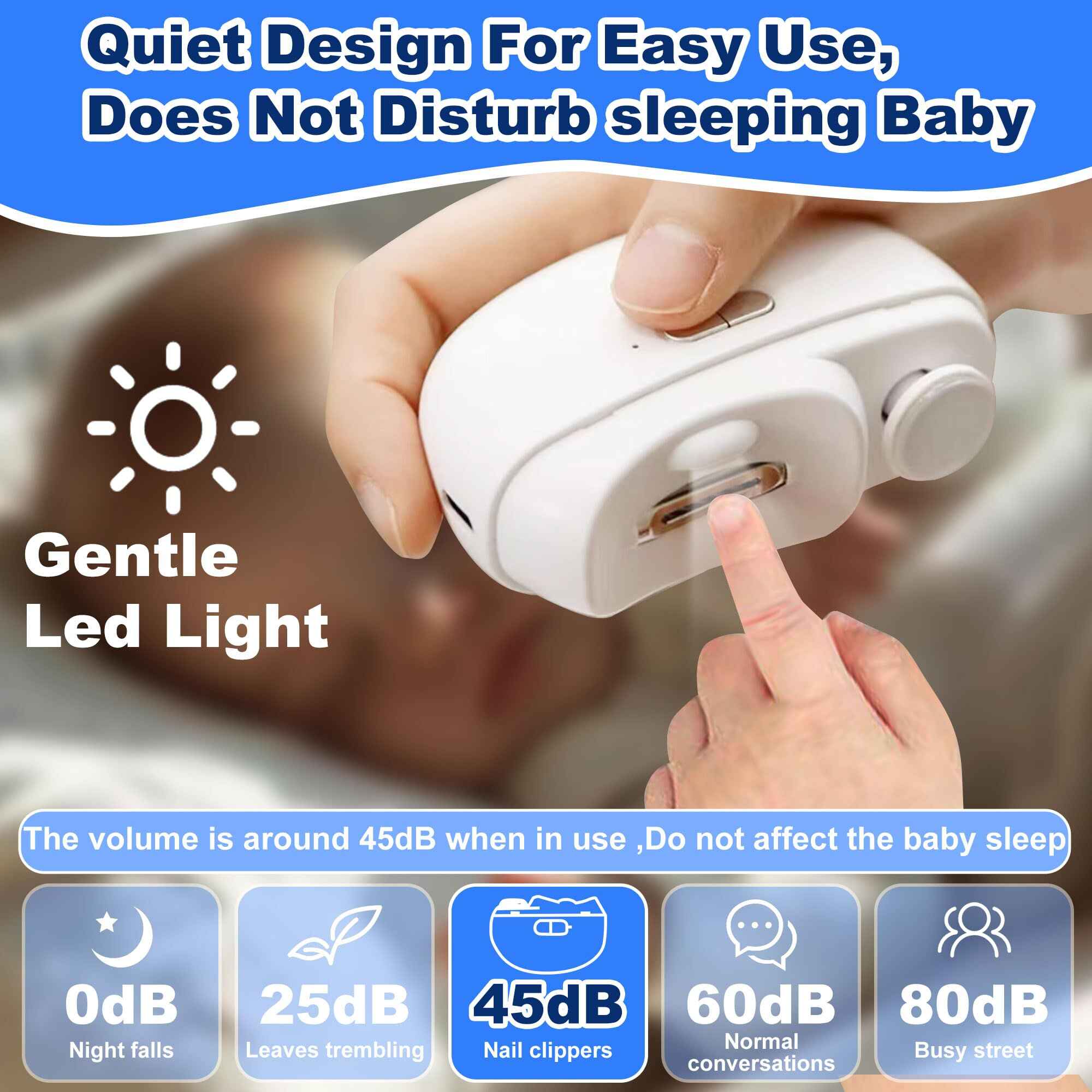 2-in-1 Electric Nail Clipper Grinding and Polishing with Light Automatic Nail Trimmer Rechargeable Nail Cutter Manicure for Baby and Adult