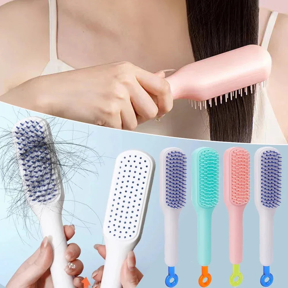 Self Cleaning Hair Brush for Easy Styling | Anti-Static Technology Massage Comb For Hair |Self-Cleaning Comb | Women's Hair Styling Tool (Multicolor)