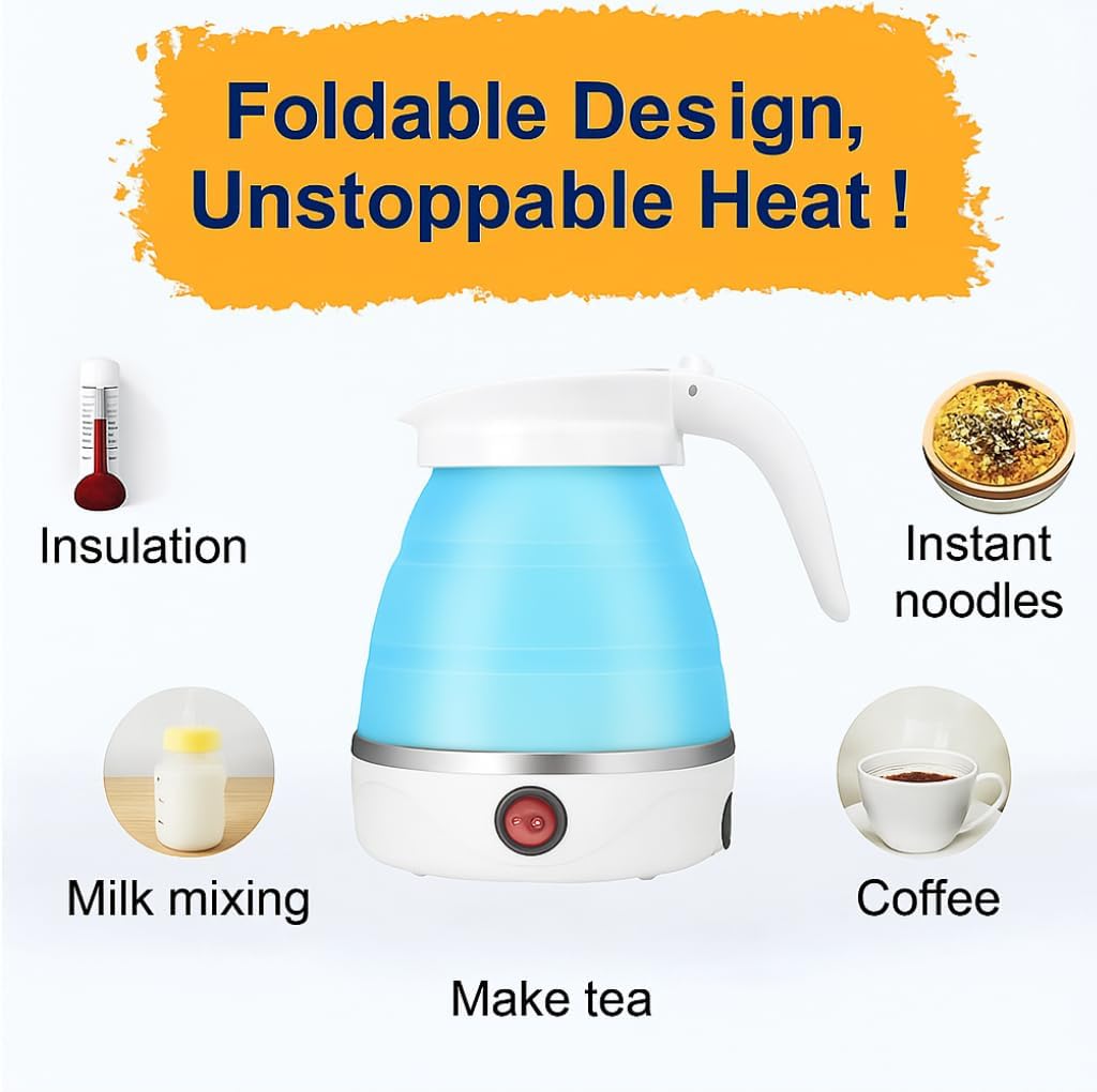 Foldable Electric Kettle | Portable Silicone Mini Hot Water Heater Jug| Compact & Lightweight Design for Tea, Coffee, Office & Camping