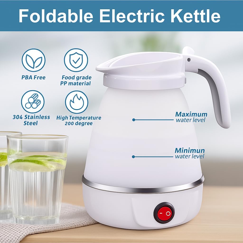Foldable Electric Kettle | Portable Silicone Mini Hot Water Heater Jug| Compact & Lightweight Design for Tea, Coffee, Office & Camping