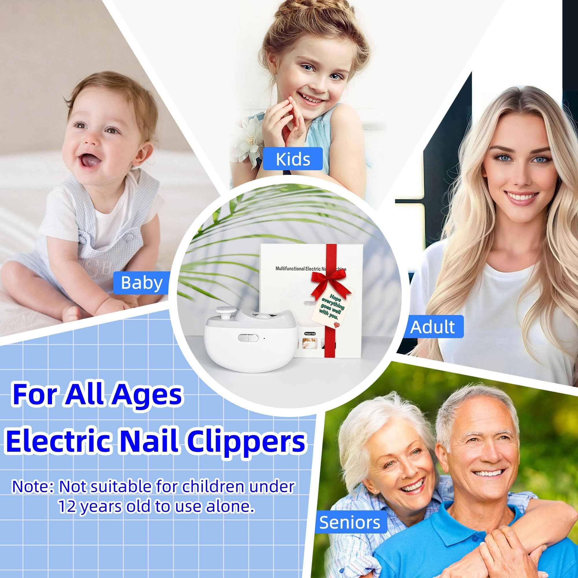 2-in-1 Electric Nail Clipper Grinding and Polishing with Light Automatic Nail Trimmer Rechargeable Nail Cutter Manicure for Baby and Adult