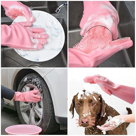 Multi-Purpose Silicone Cleaning Gloves – Dishwashing, Scrubbing & Pet Grooming