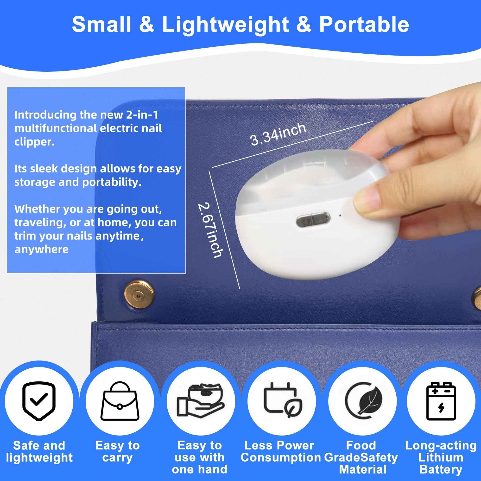 2-in-1 Electric Nail Clipper Grinding and Polishing with Light Automatic Nail Trimmer Rechargeable Nail Cutter Manicure for Baby and Adult