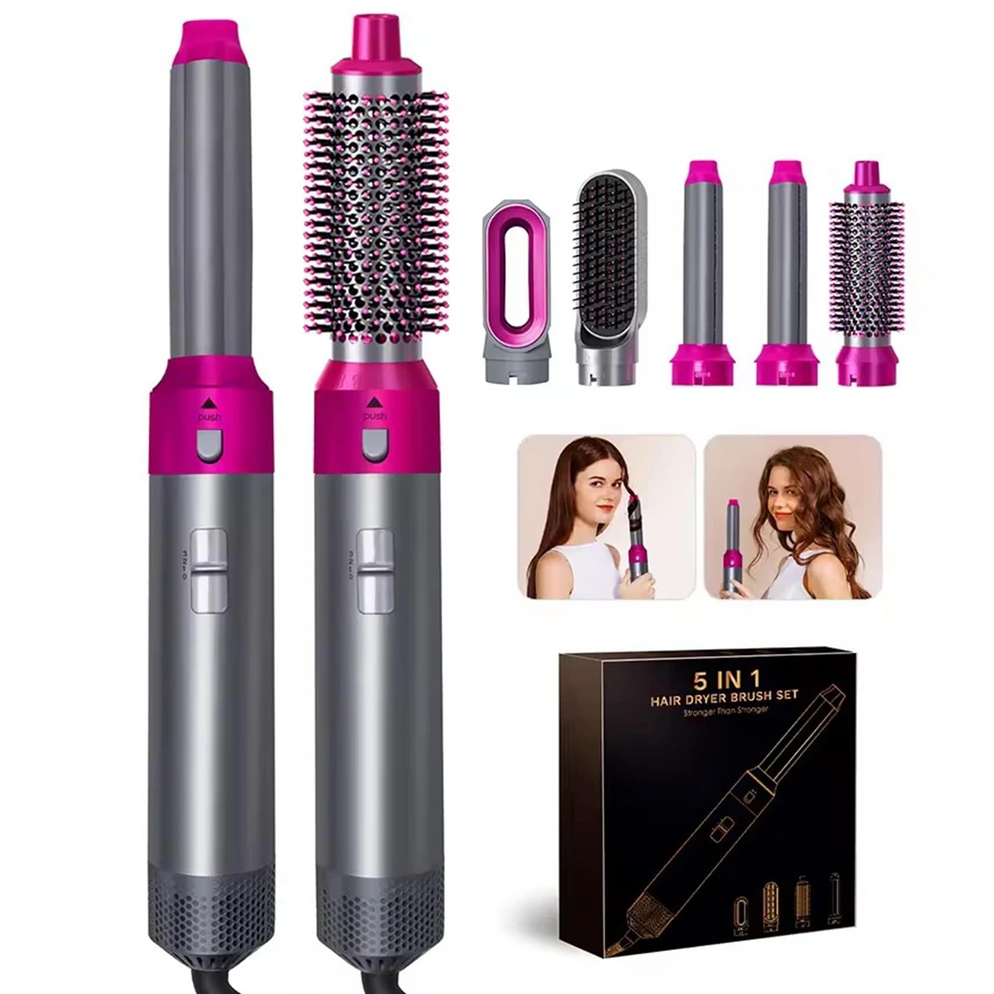 5-in-1 Hair Dryer | Interchangeable Styling Comb Set | Curling Iron, Straightener & Volumizer, Negative Ion Blow Dryer for Smooth, Frizz-Free Hair – For Home & Salon Use