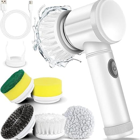 5 in 1 Electric Spin Scrubber | Rechargeable Multi-Purpose Scrubber for Tiles/Floor/Bath Tub/Kitchen/Sink with 5 Rotating Brush Heads