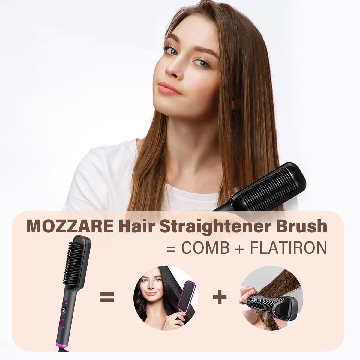 Hair Straightening Brush For Girls | 2 in 1 Electric Hair Straightener And Curler | Three-minute Styling Straight Hair Comb