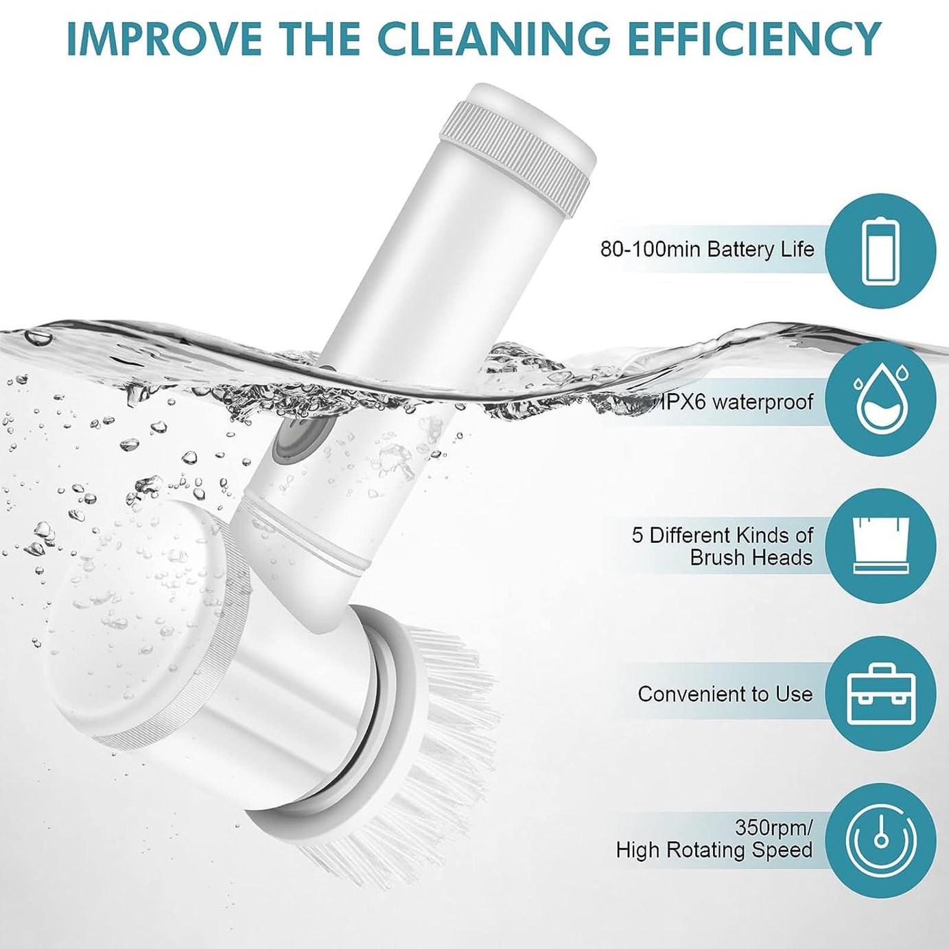 5 in 1 Electric Spin Scrubber | Rechargeable Multi-Purpose Scrubber for Tiles/Floor/Bath Tub/Kitchen/Sink with 5 Rotating Brush Heads