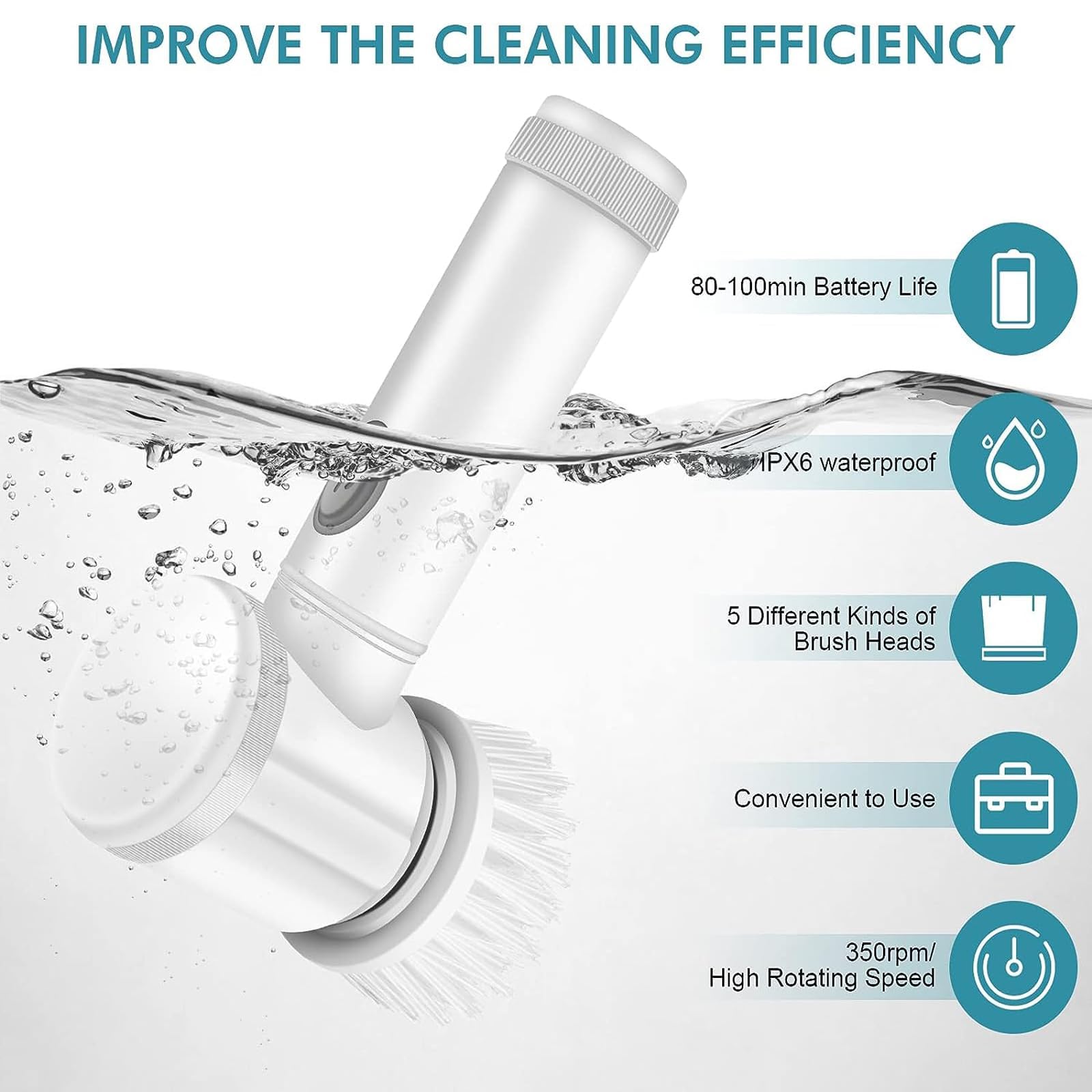 5 in 1 Electric Spin Scrubber | Rechargeable Multi-Purpose Scrubber for Tiles/Floor/Bath Tub/Kitchen/Sink with 5 Rotating Brush Heads