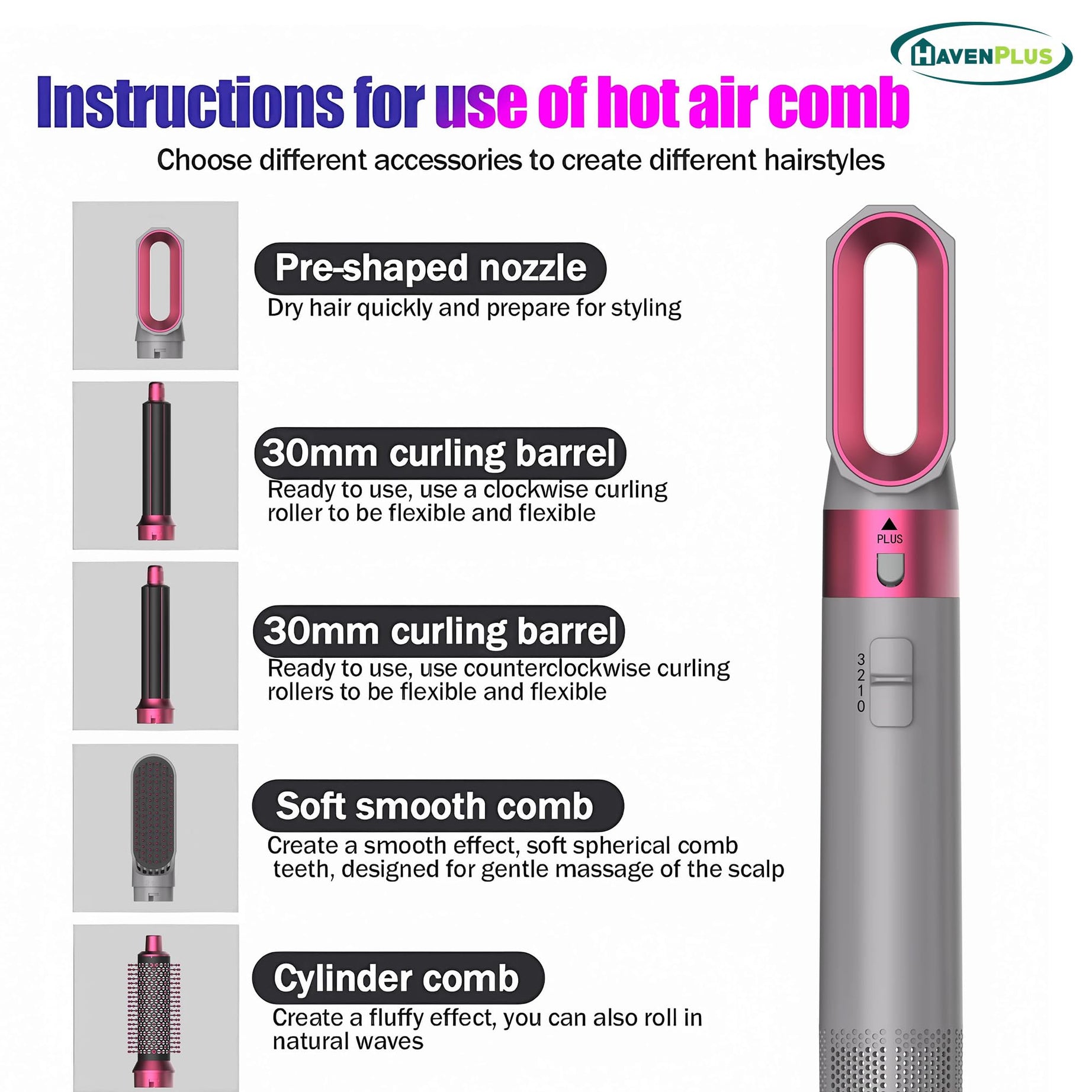 5-in-1 Hair Dryer | Interchangeable Styling Comb Set | Curling Iron, Straightener & Volumizer, Negative Ion Blow Dryer for Smooth, Frizz-Free Hair – For Home & Salon Use