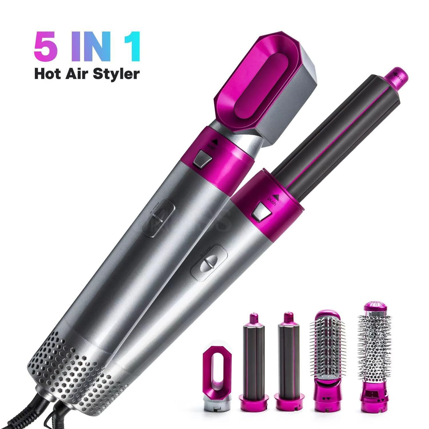5-in-1 Hair Dryer | Interchangeable Styling Comb Set | Curling Iron, Straightener & Volumizer, Negative Ion Blow Dryer for Smooth, Frizz-Free Hair – For Home & Salon Use