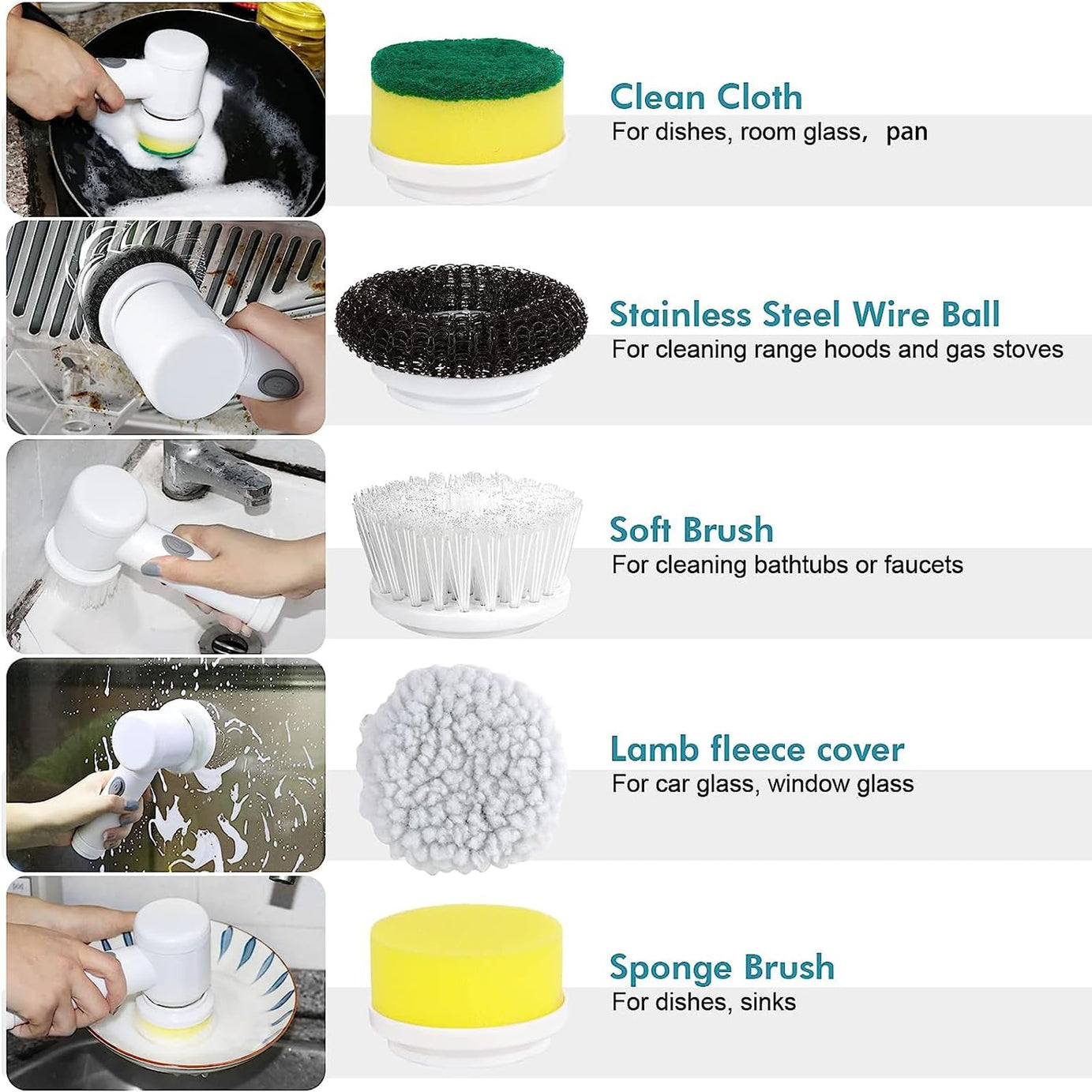 5 in 1 Electric Spin Scrubber | Rechargeable Multi-Purpose Scrubber for Tiles/Floor/Bath Tub/Kitchen/Sink with 5 Rotating Brush Heads