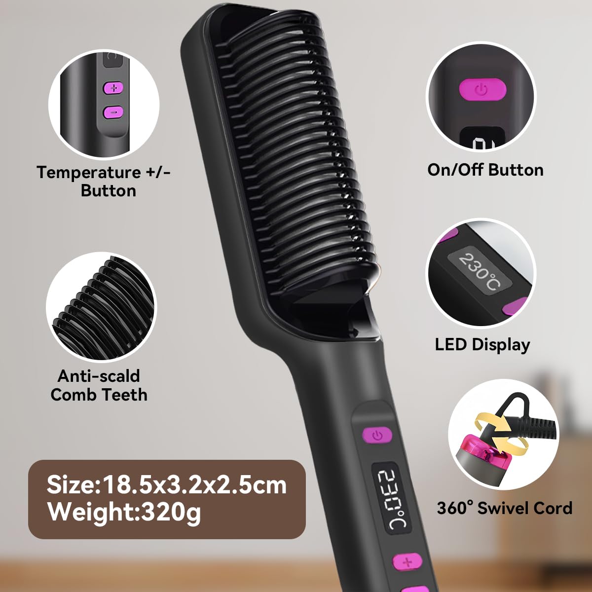 Hair Straightening Brush For Girls | 2 in 1 Electric Hair Straightener And Curler | Three-minute Styling Straight Hair Comb