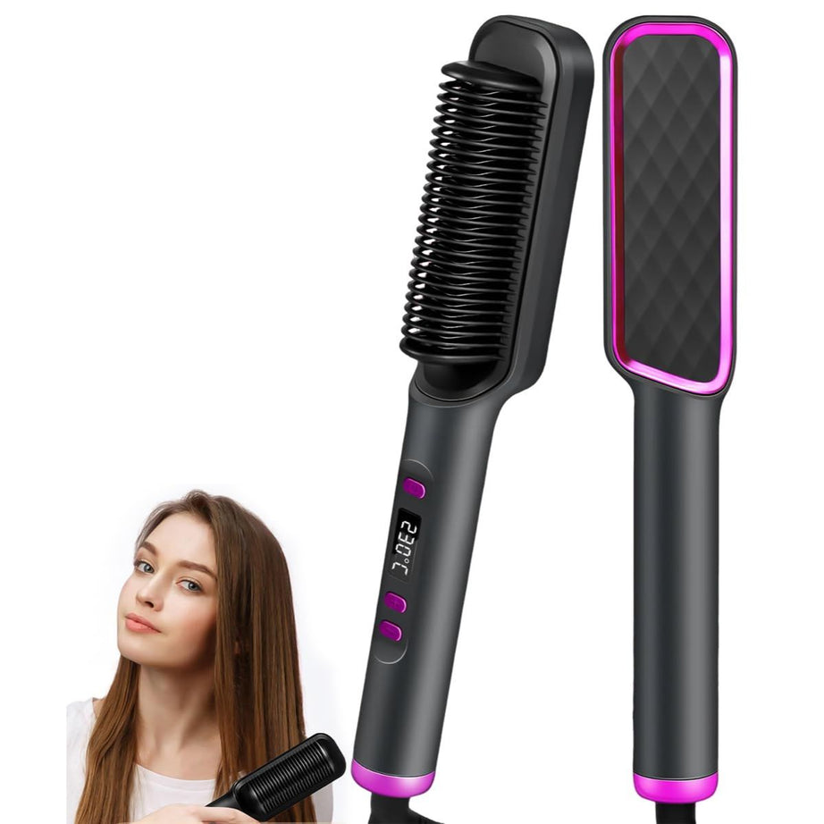 Hair Straightening Brush For Girls | 2 in 1 Electric Hair Straightener And Curler | Three-minute Styling Straight Hair Comb